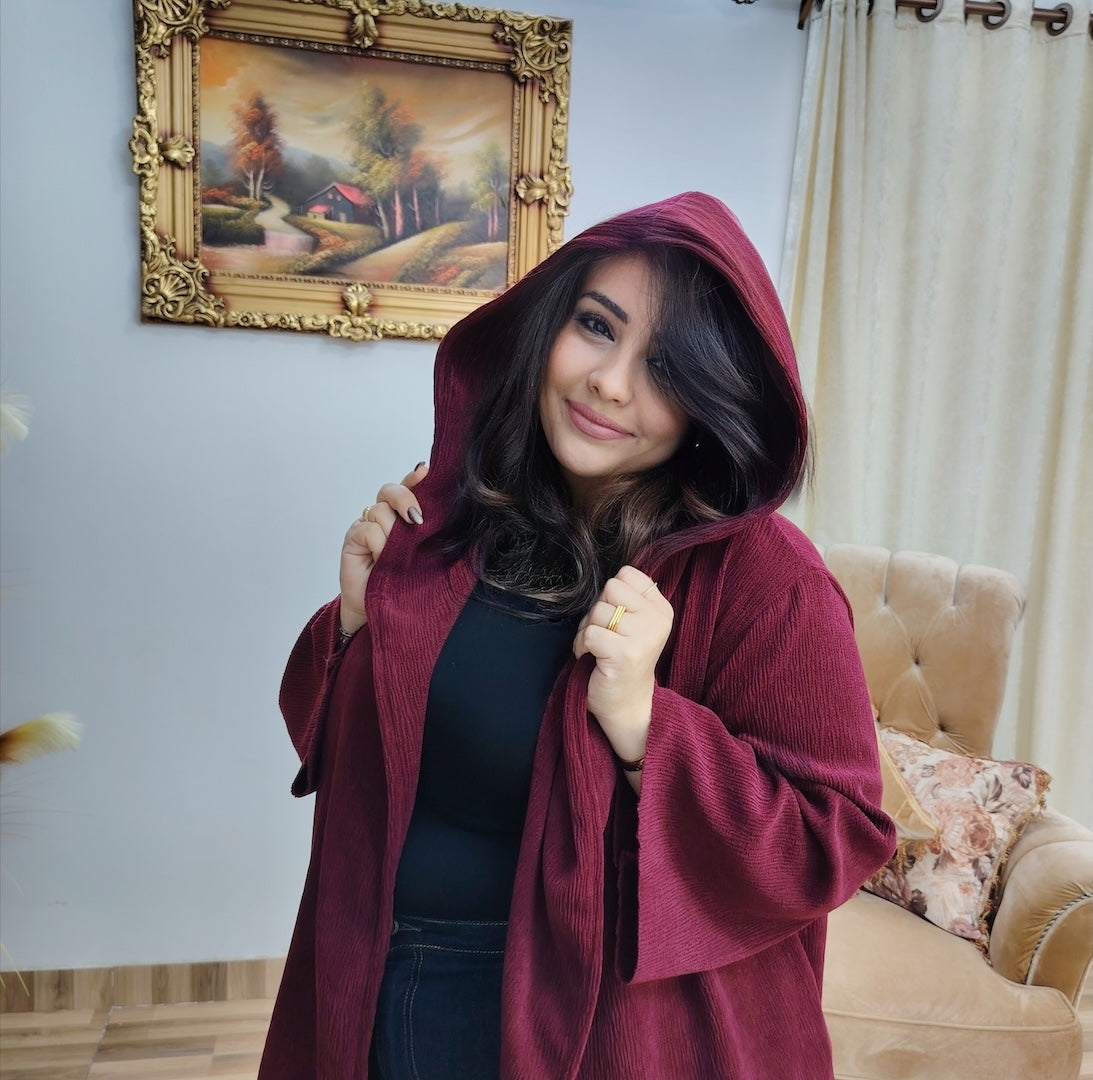 Ribbed Velvet Lycra Hooded Jacket – Soft Elegant Layer