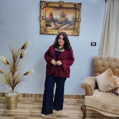 Ribbed Velvet Lycra Hooded Jacket – Soft Elegant Layer