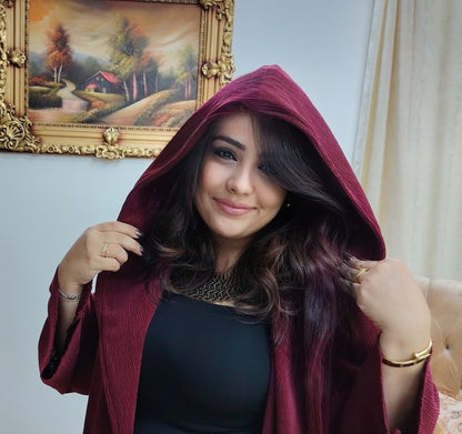 Ribbed Velvet Lycra Hooded Jacket – Soft Elegant Layer