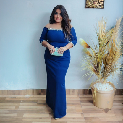 Royal Blue Off-Shoulder Evening Dress