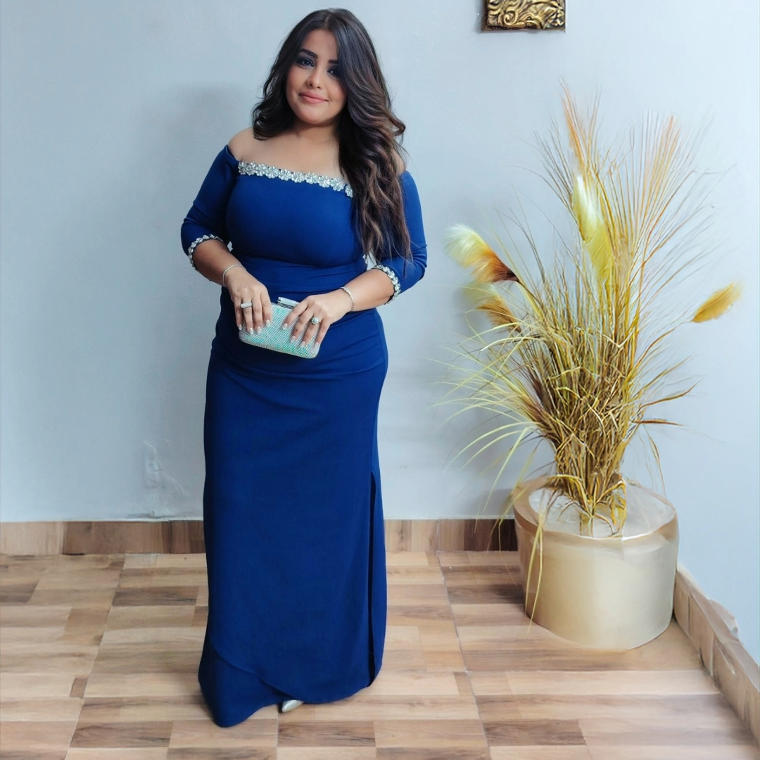 Royal Blue Off-Shoulder Evening Dress