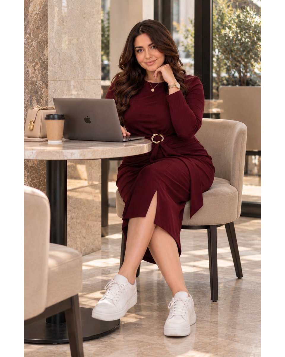 Ruffle Rozalen Midi Dress - Burgundy