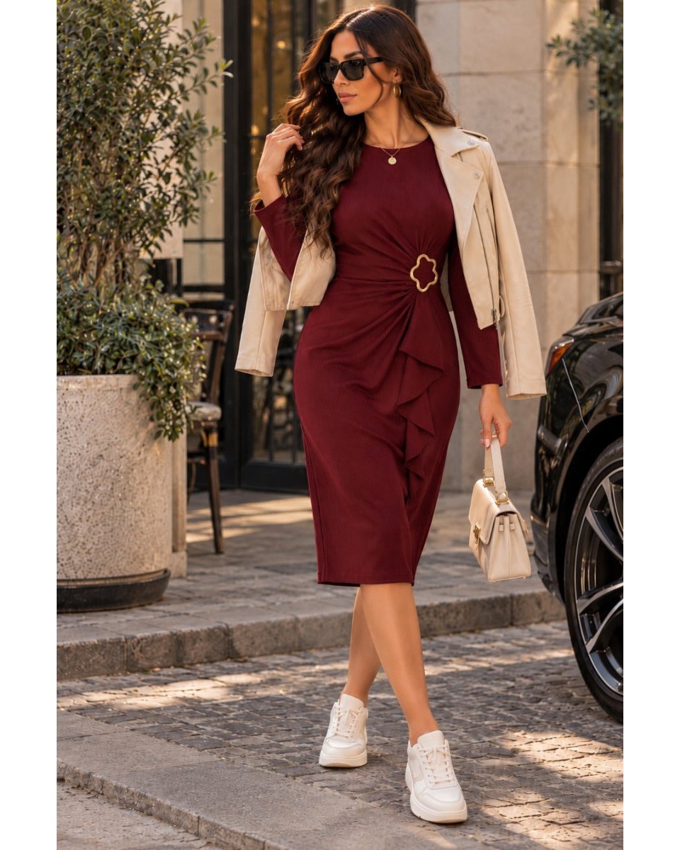 Ruffle Rozalen Midi Dress - Burgundy