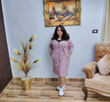 Tweed Wool Hooded Coat Dress – Casual Elegant Fit