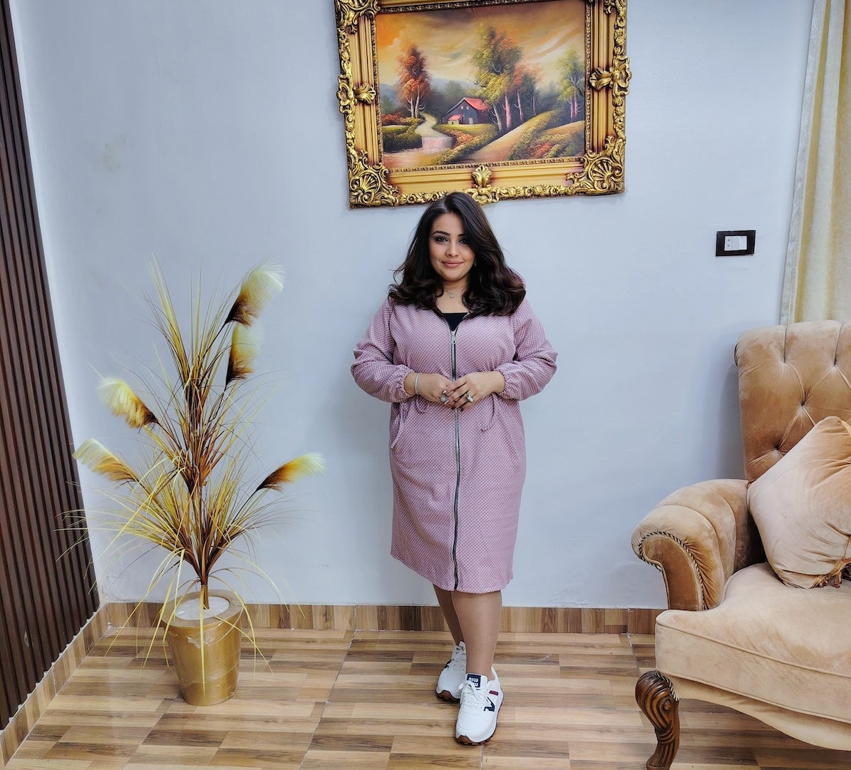 Tweed Wool Hooded Coat Dress – Casual Elegant Fit