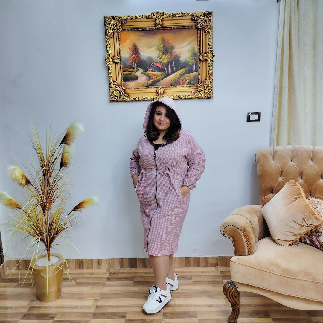 Tweed Wool Hooded Coat Dress – Casual Elegant Fit