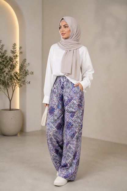 Blue Geometric Summer Suit – Viscose Cotton