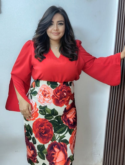 Red Rose Print Pencil Skirt – Scopa Lycra