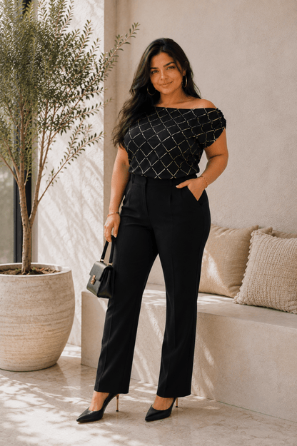Black Satin Off-Shoulder Blouse