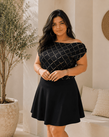 Black Satin Off-Shoulder Blouse