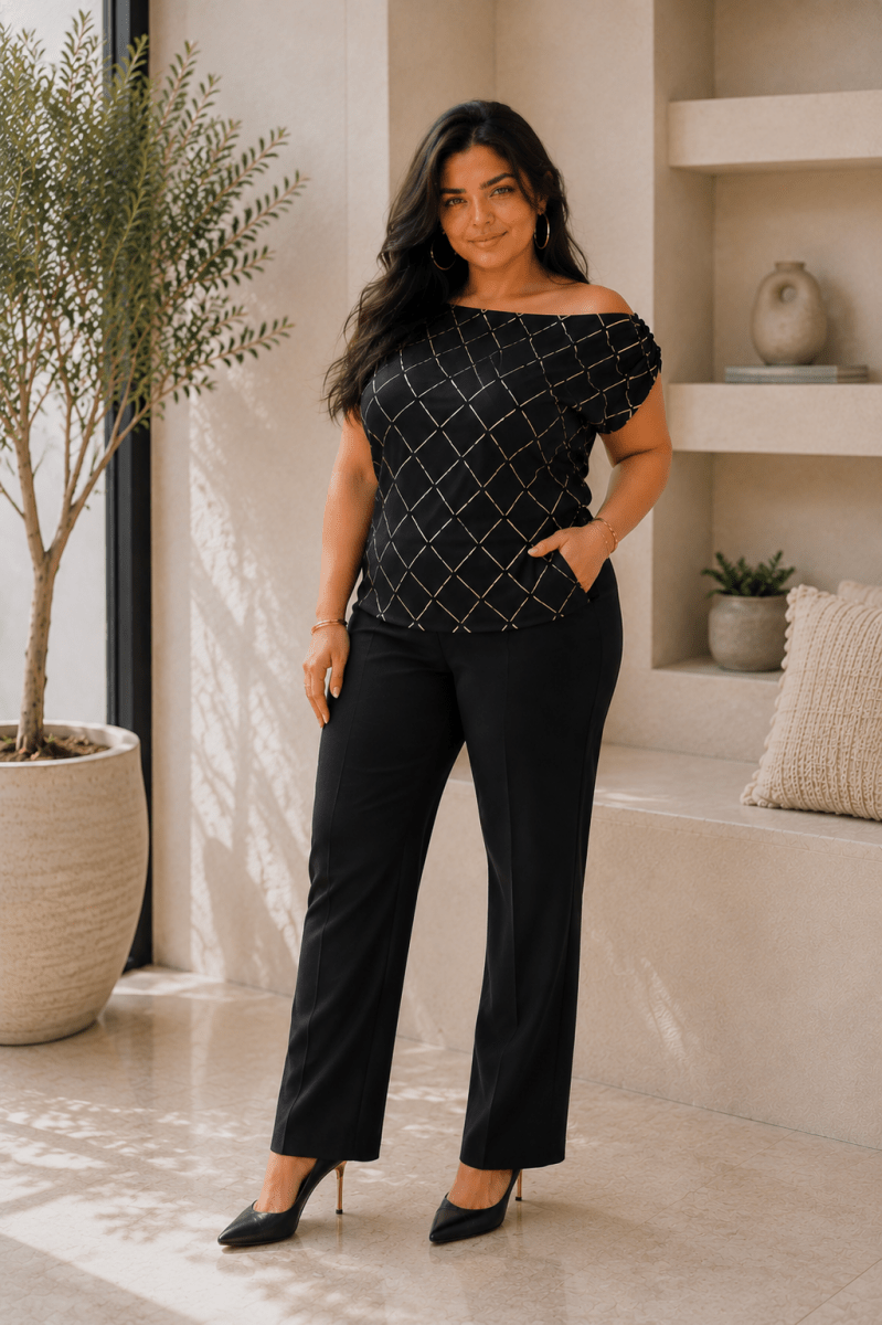 Black Satin Off-Shoulder Blouse