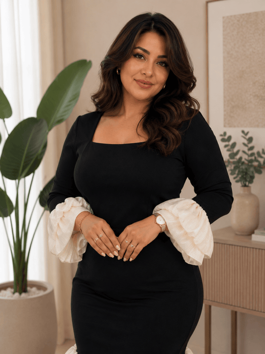 فستان كشكشة متباين أنيق