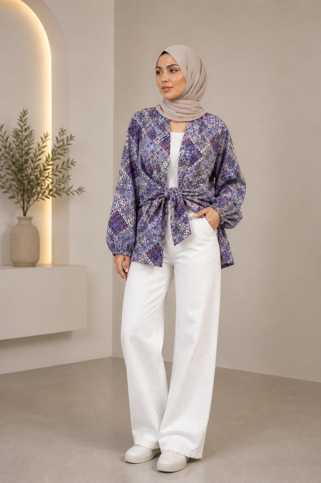 Blue Geometric Summer Suit – Viscose Cotton