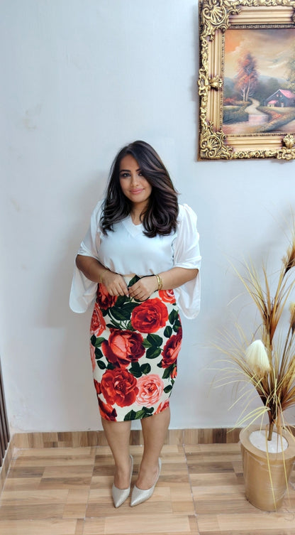 Red Rose Print Pencil Skirt – Scopa Lycra