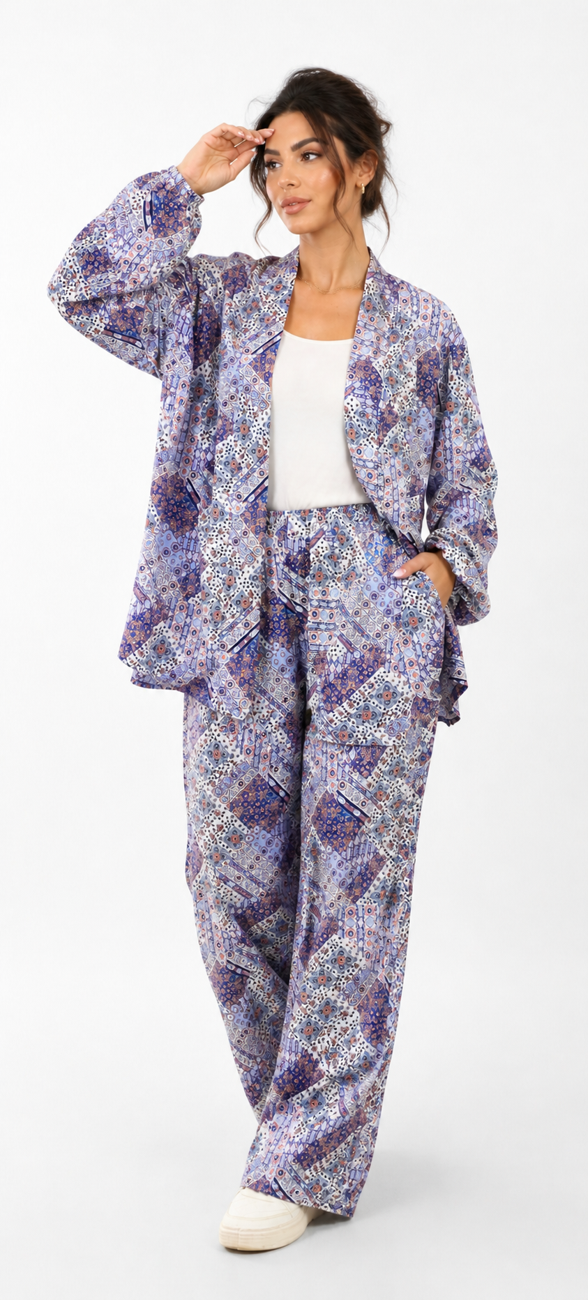 Blue Geometric Summer Suit – Viscose Cotton